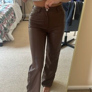 Brown pleather fit and flare pants